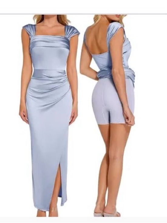 Popilush Dresses & Skirts - Popilush Shine Off-Shoulder Sculpting Ruched Dress High Slit Size Small NWT